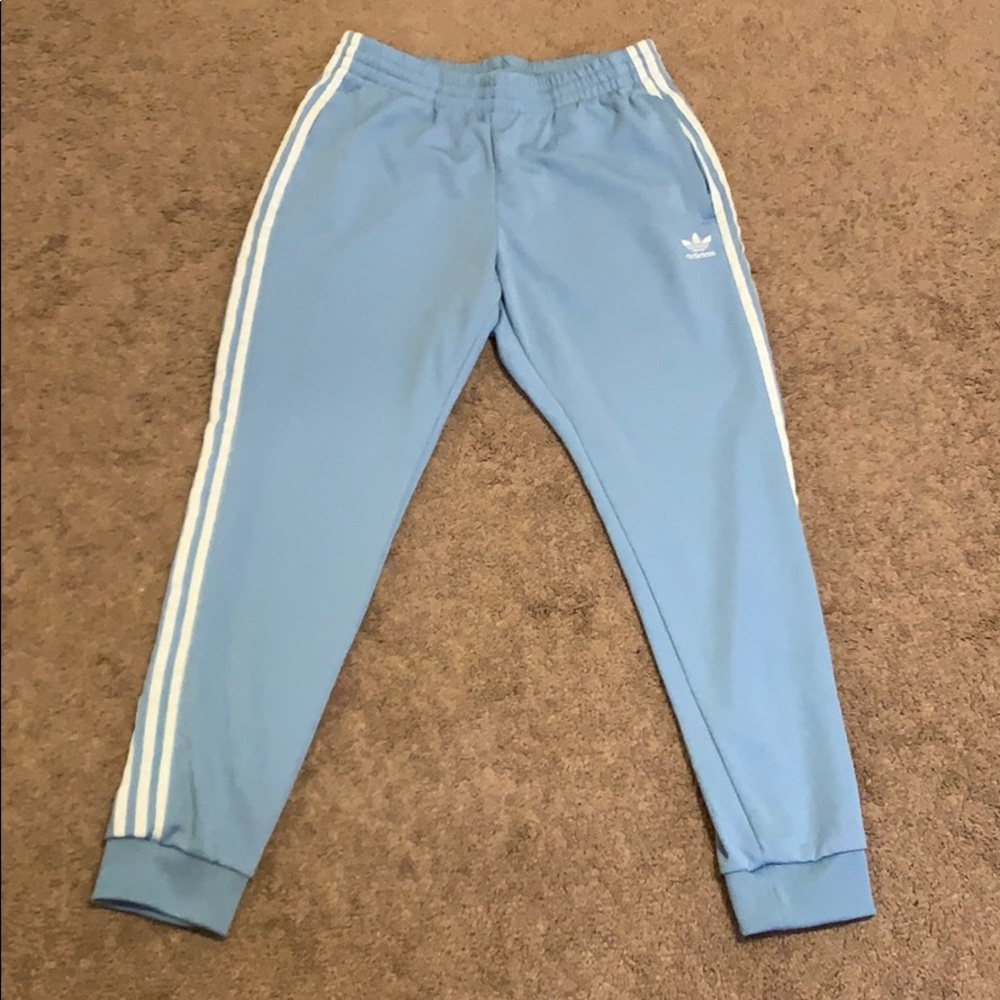 3 stripe adidas, light blue jogger/sweatpants